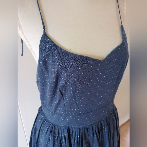 Modcloth Shoulder Tie Dress Size 10 Midi Sundress Blue Dots Retro Rockabilly NWT - Picture 2 of 10